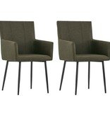 VidaXL Eetkamerstoelen met armleuningen 2 st stof bruin