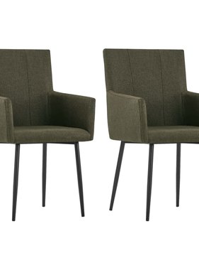 VidaXL Eetkamerstoelen met armleuningen 2 st stof bruin