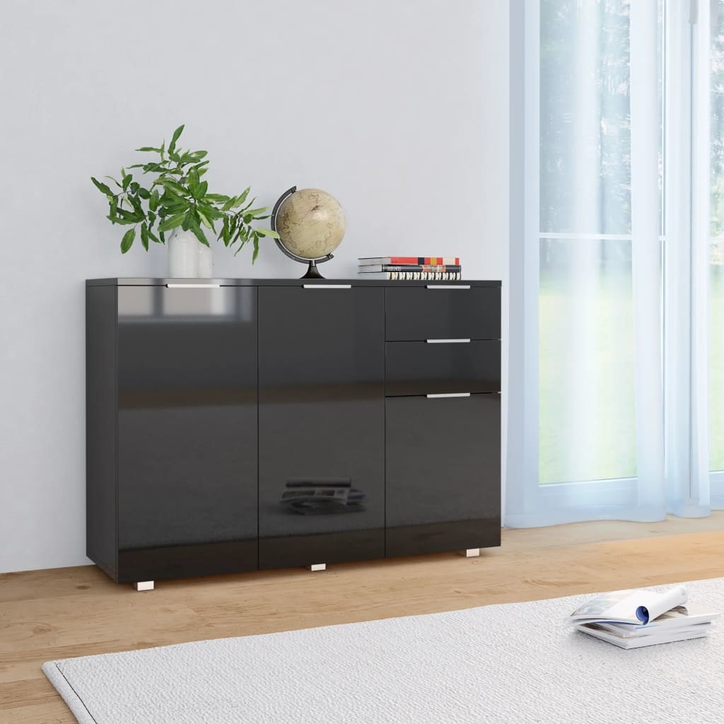 VidaXL Dressoir 107x35x76 cm hoogglans zwart