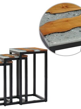 VidaXL 3-delige Tafeltjesset massief teakhout en polyresin