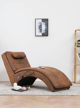 vidaXL Massage chaise longue met kussen kunstsuède bruin