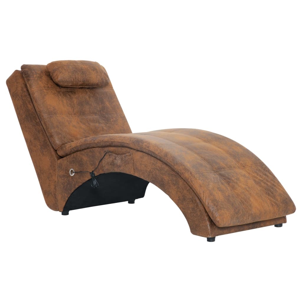 VidaXL Massage chaise longue met kussen kunstsuède bruin