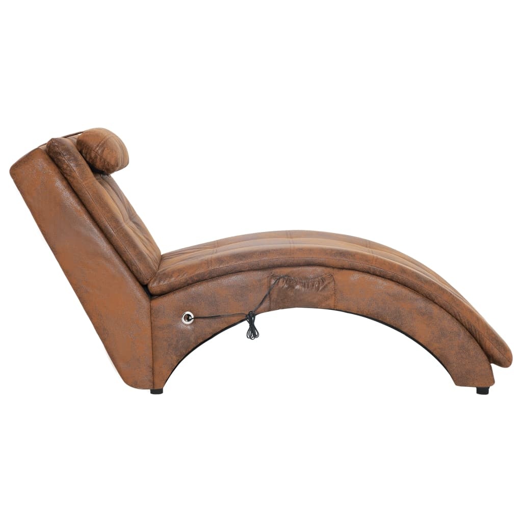 vidaXL Massage chaise longue met kussen kunstsuède bruin