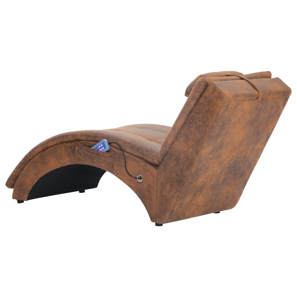 vidaXL Massage chaise longue met kussen kunstsuède bruin