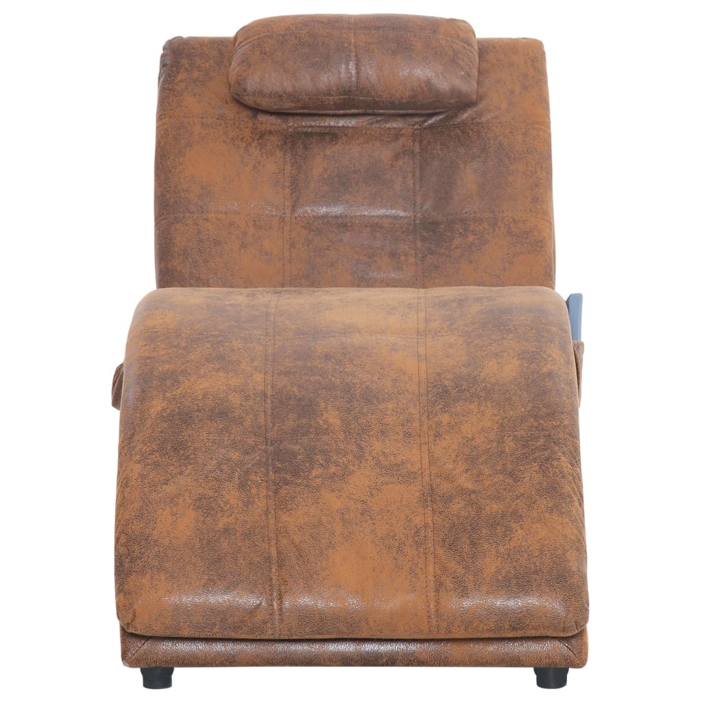 VidaXL Massage chaise longue met kussen kunstsuède bruin