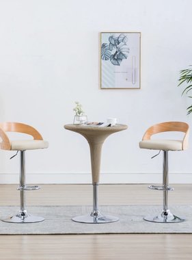 VidaXL Barstoelen 2 st kunstleer en gebogen hout crème