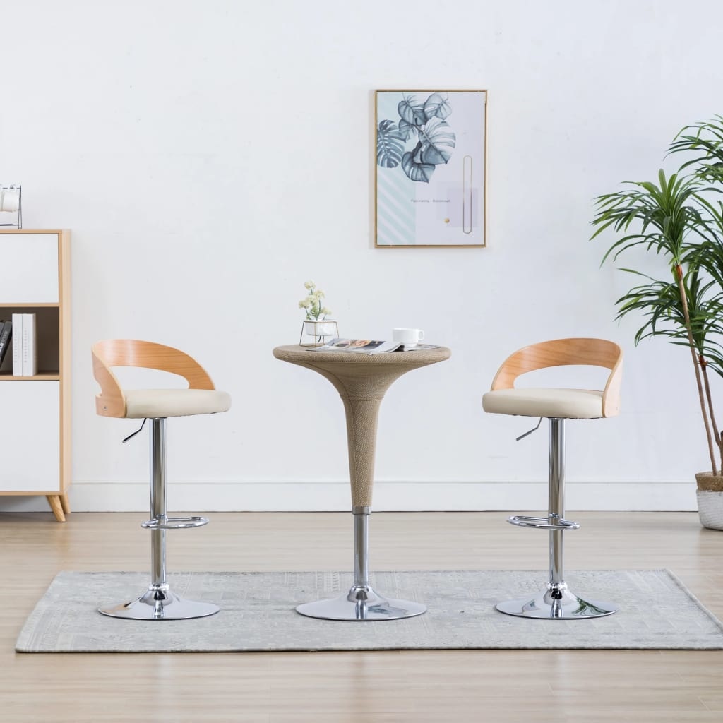 VidaXL Barstoelen 2 st kunstleer en gebogen hout crème