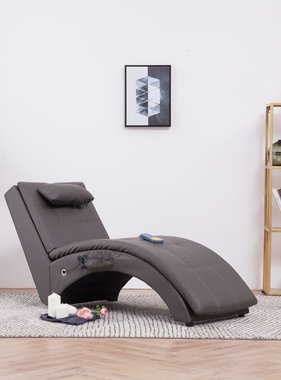 vidaXL Massage chaise longue met kussen kunstleer grijs