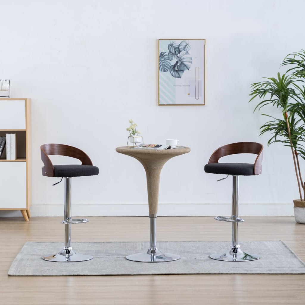 VidaXL Barstoelen 2 st stof en gebogen hout donkergrijs