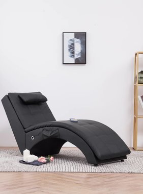 vidaXL Massage chaise longue met kussen kunstleer bruin