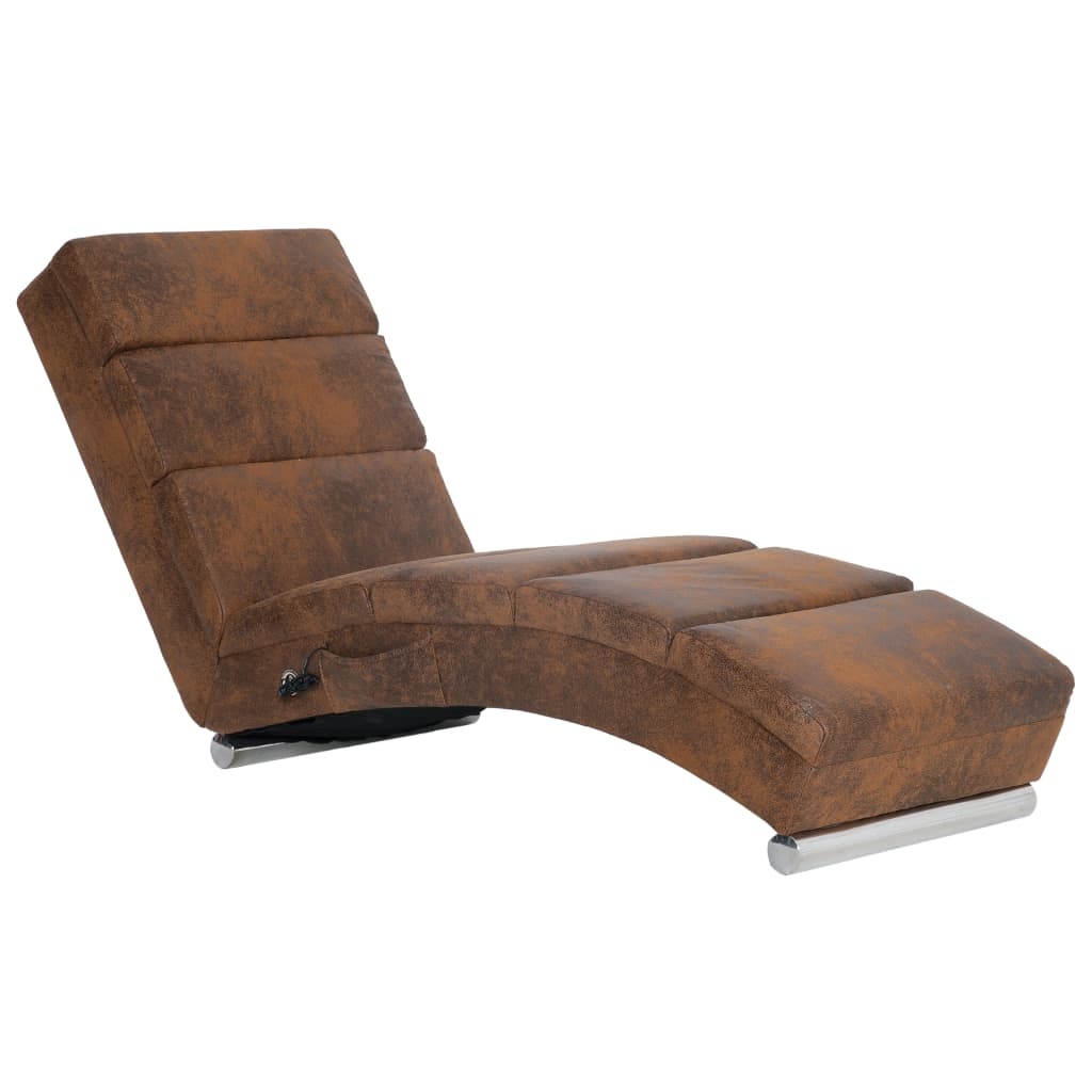 vidaXL Massage chaise longue kunstsuède bruin