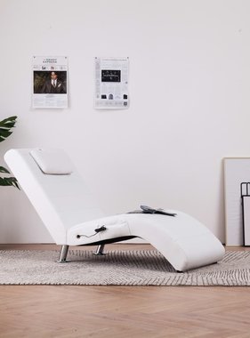VidaXL Massage chaise longue met kussen kunstleer wit