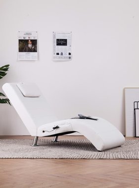 vidaXL Massage chaise longue met kussen kunstleer wit