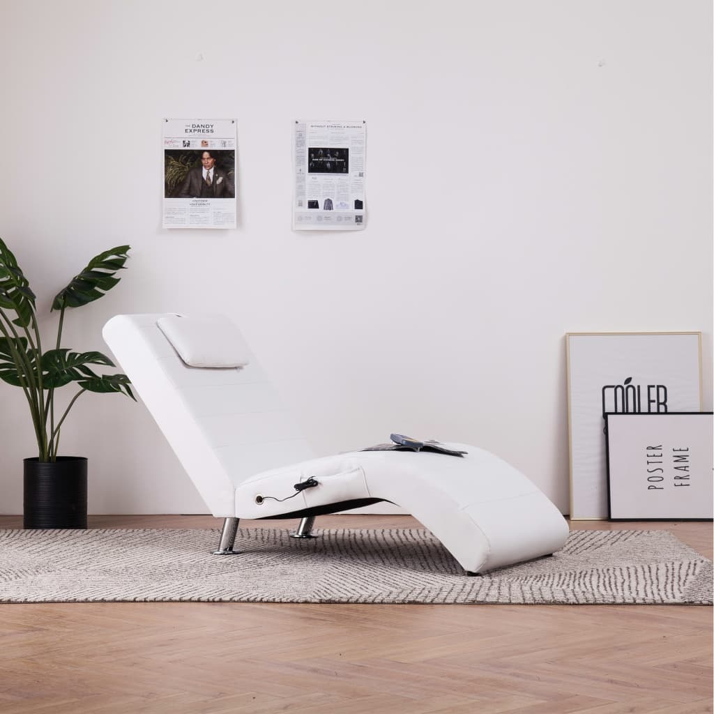 vidaXL Massage chaise longue met kussen kunstleer wit