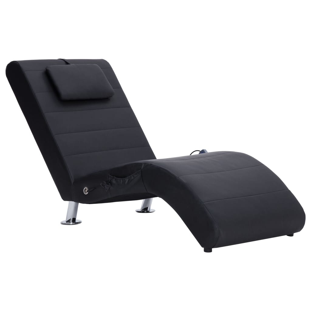 vidaXL Massage chaise longue met kussen kunstleer zwart