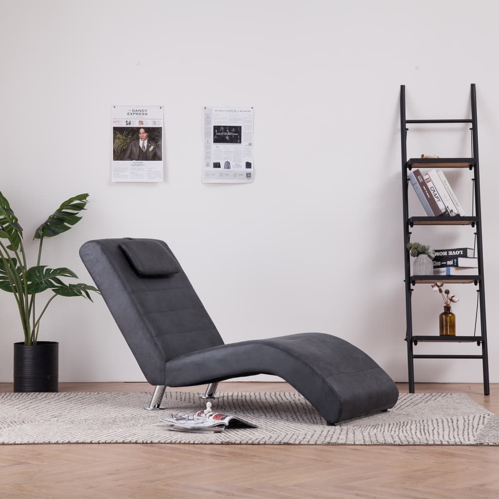VidaXL Chaise longue met kussen kunstsuède grijs