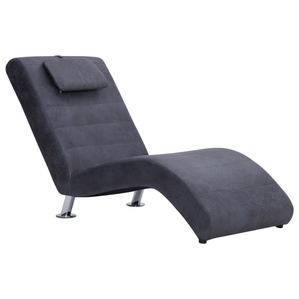 VidaXL Chaise longue met kussen kunstsuède grijs