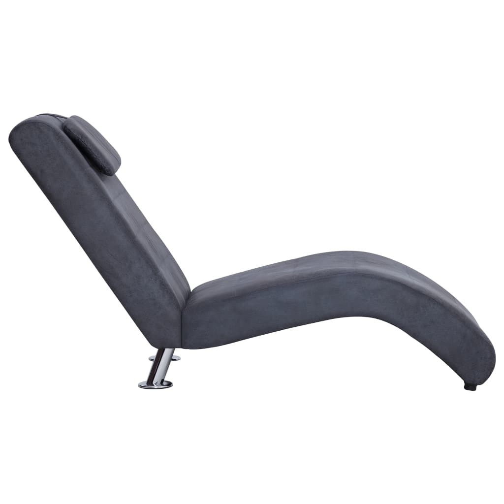 VidaXL Chaise longue met kussen kunstsuède grijs