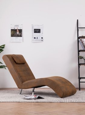 vidaXL Chaise longue met kussen kunstsuède bruin