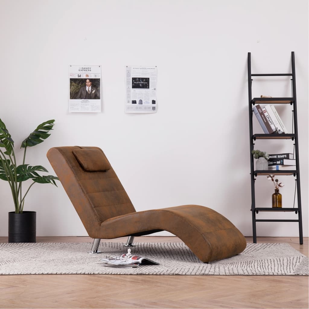 VidaXL Chaise longue met kussen kunstsuède bruin