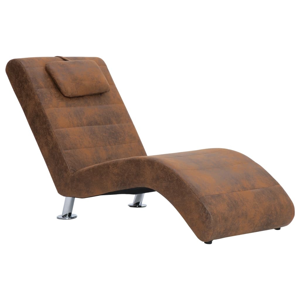 VidaXL Chaise longue met kussen kunstsuède bruin