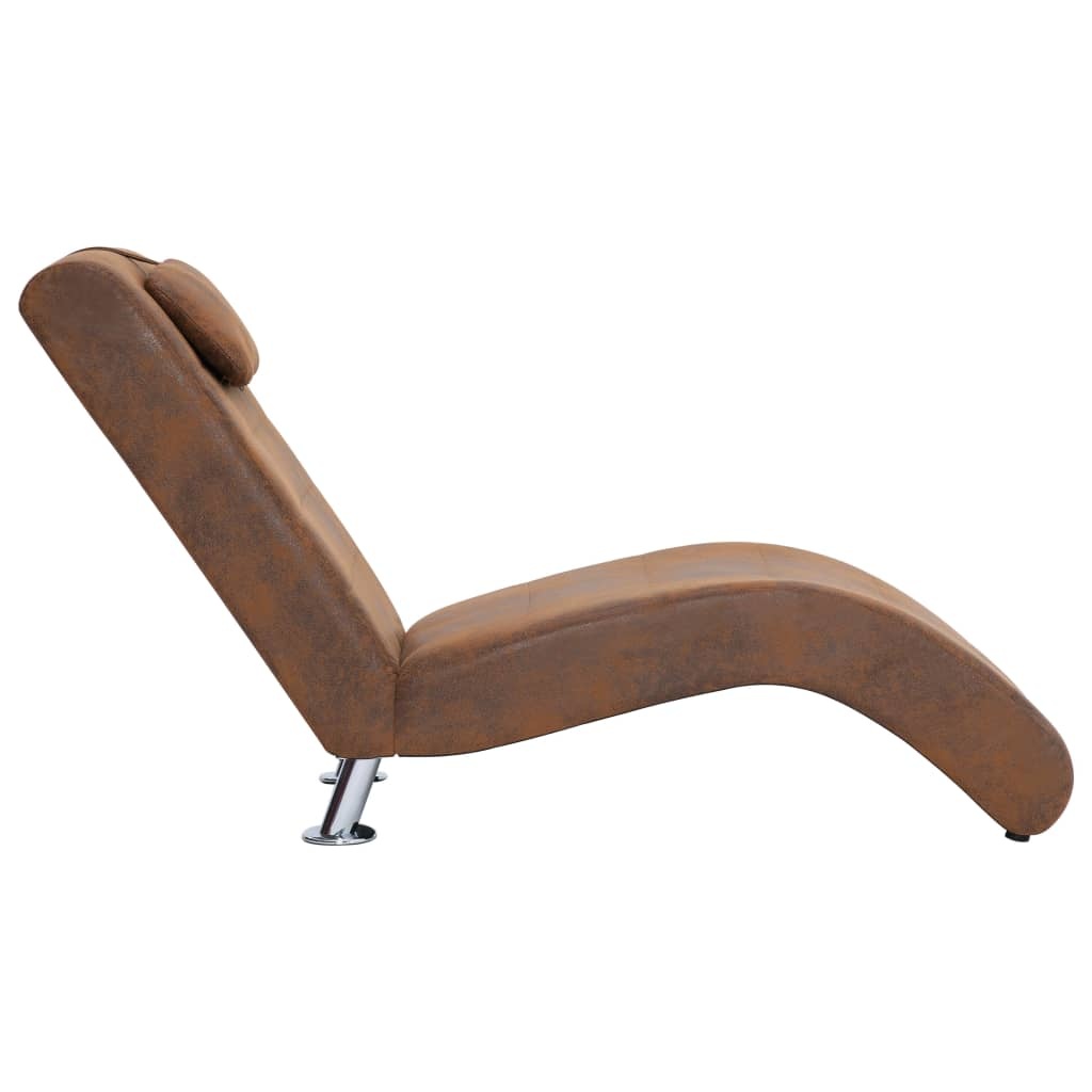 VidaXL Chaise longue met kussen kunstsuède bruin