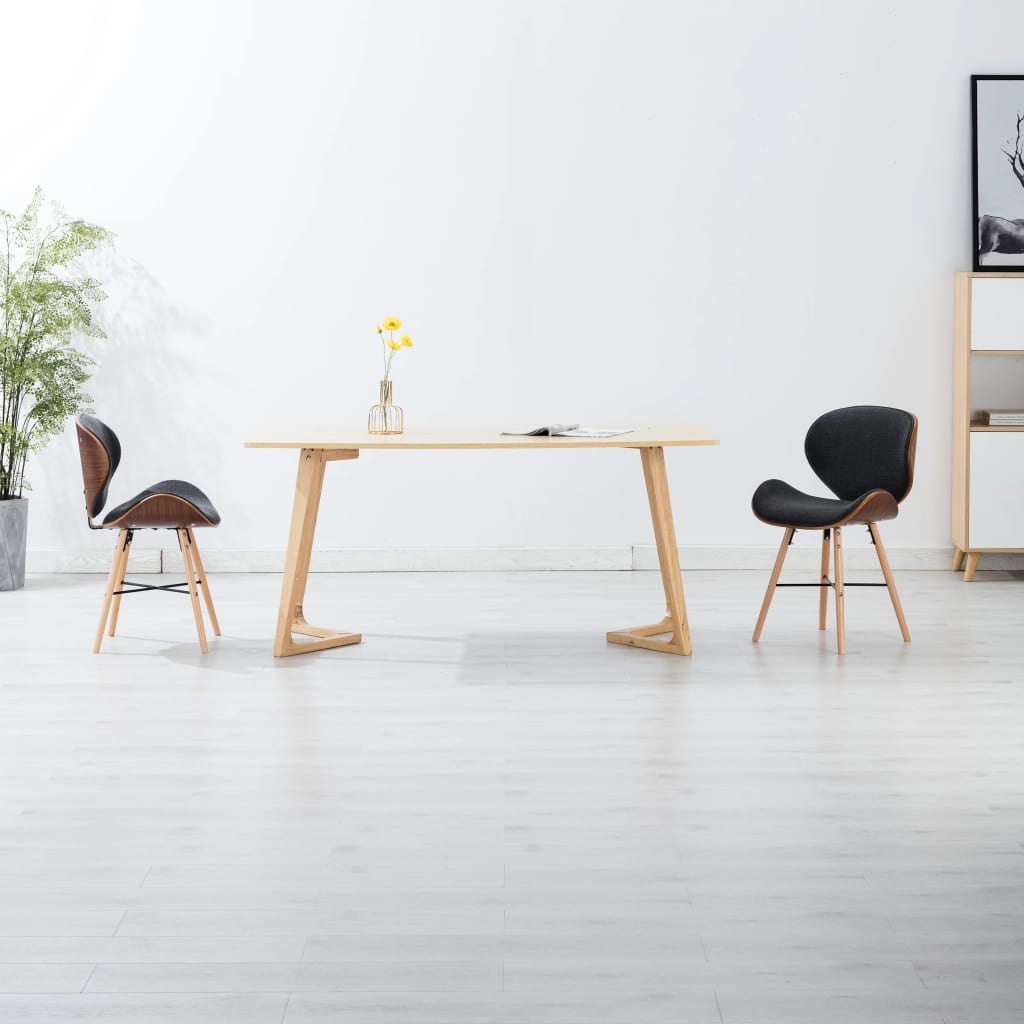 VidaXL Eetkamerstoelen 2 st stof en gebogen hout donkergrijs