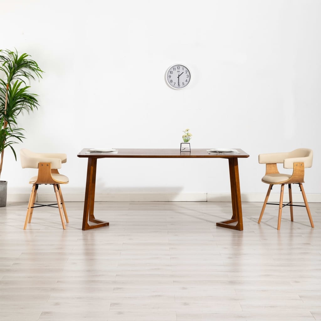 VidaXL Eetkamerstoelen 2 st kunstleer en gebogen hout crème