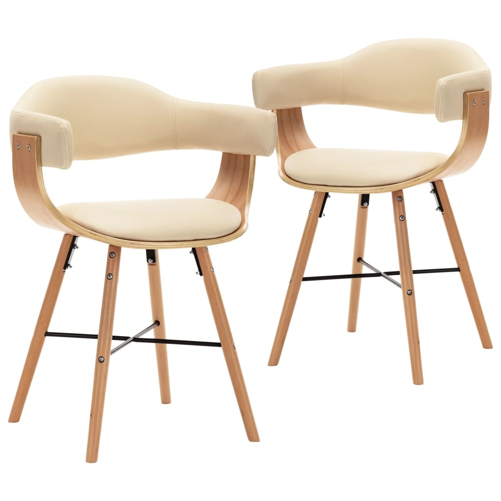 vidaXL Eetkamerstoelen 2 st kunstleer en gebogen hout crème