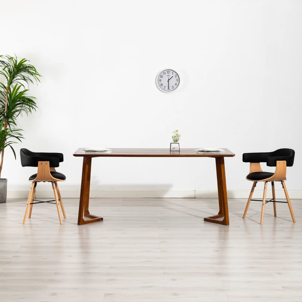 VidaXL Eetkamerstoelen 2 st kunstleer en gebogen hout zwart