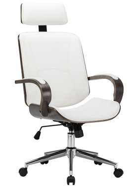 vidaXL Kantoorstoel draaibaar met hoofdsteun kunstleer en hout wit
