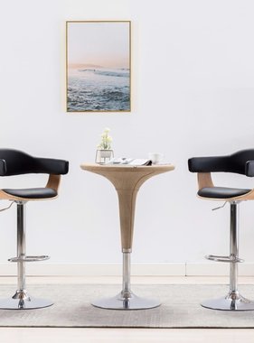 VidaXL Barkrukken 2 st gebogen hout en kunstleer zwart
