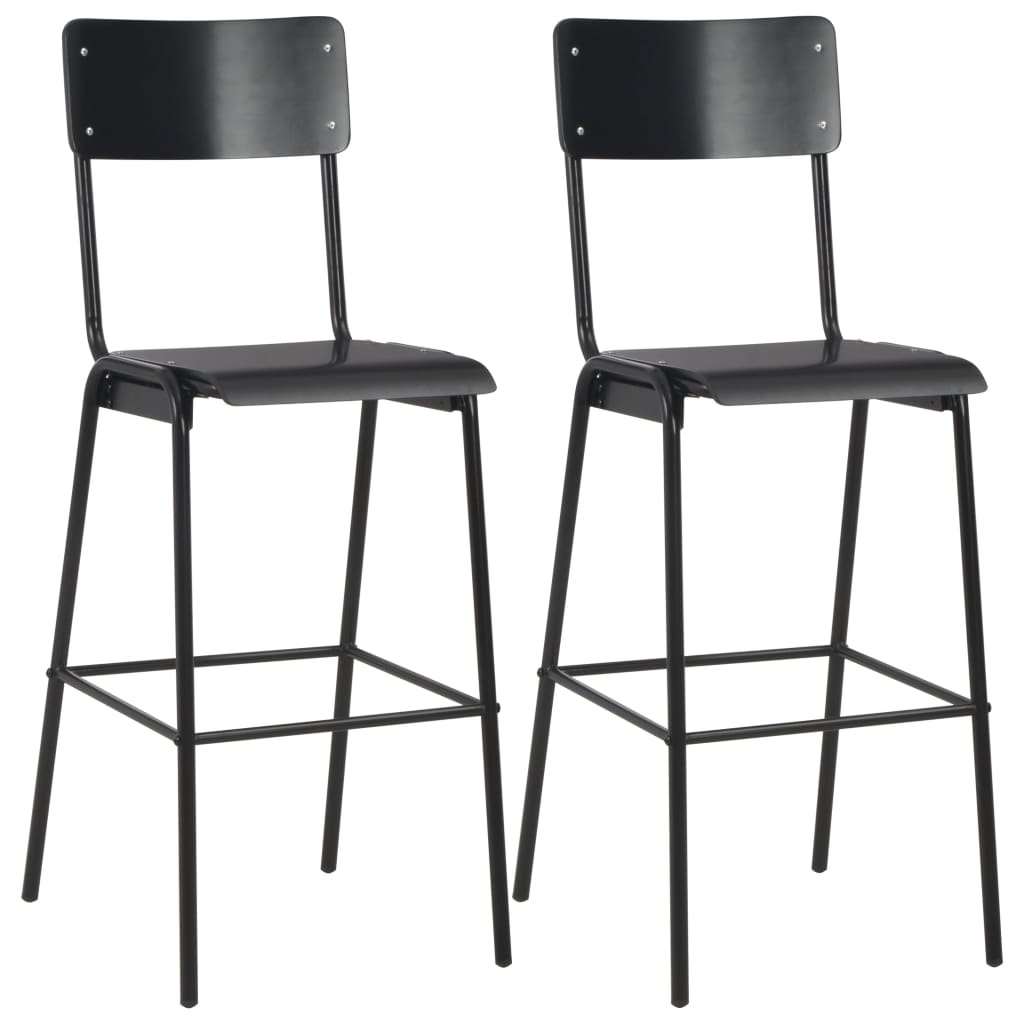 VidaXL Barstoelen 2 st massief multiplex staal zwart