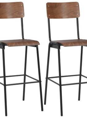 VidaXL Barstoelen 2 st massief multiplex staal bruin