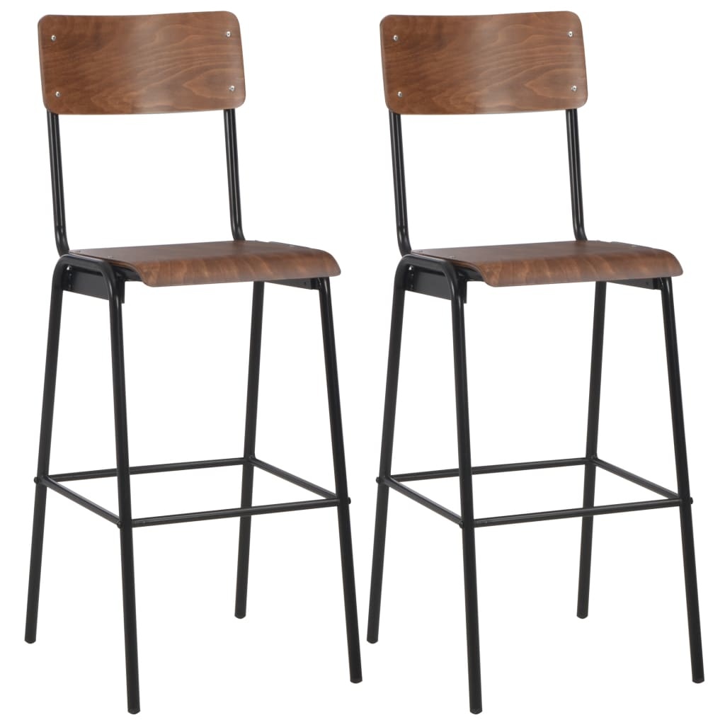 VidaXL Barstoelen 2 st massief multiplex staal bruin