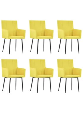 VidaXL Eetkamerstoelen met armleuningen 6 st stof geel