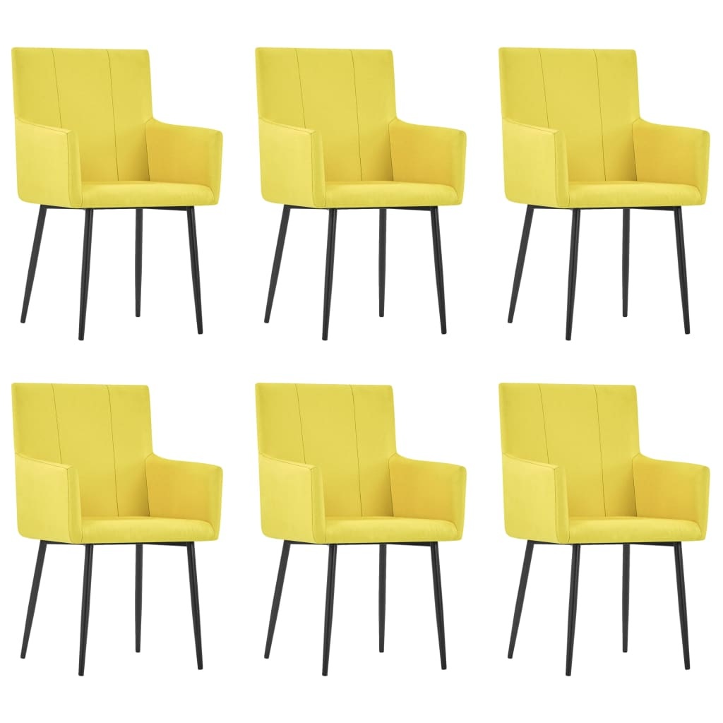 VidaXL Eetkamerstoelen met armleuningen 6 st stof geel