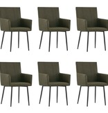 VidaXL Eetkamerstoelen met armleuningen 6 st stof bruin
