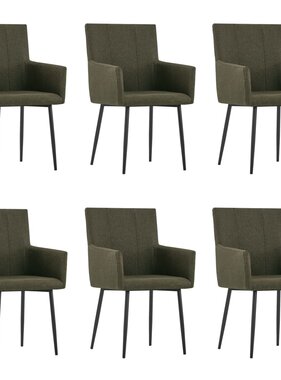 VidaXL Eetkamerstoelen met armleuningen 6 st stof bruin