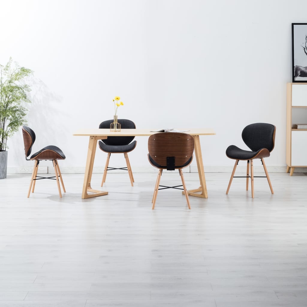 VidaXL Eetkamerstoelen 4 st stof en gebogen hout donkergrijs