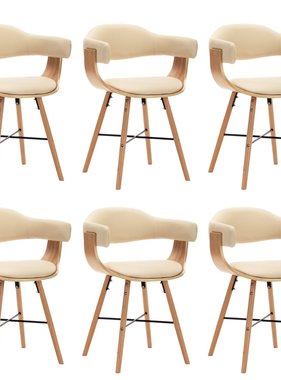 VidaXL Eetkamerstoelen 6 st kunstleer en gebogen hout crème