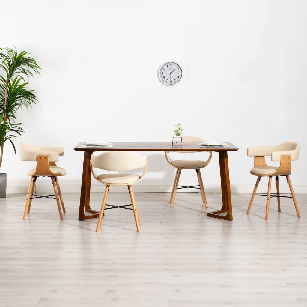 VidaXL Eetkamerstoelen 4 st kunstleer en gebogen hout crème