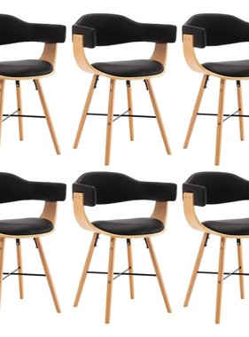 VidaXL Eetkamerstoelen 6 st kunstleer en gebogen hout zwart