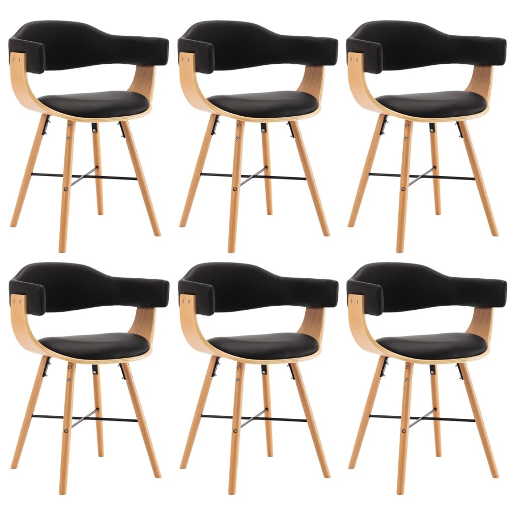 VidaXL Eetkamerstoelen 6 st kunstleer en gebogen hout zwart