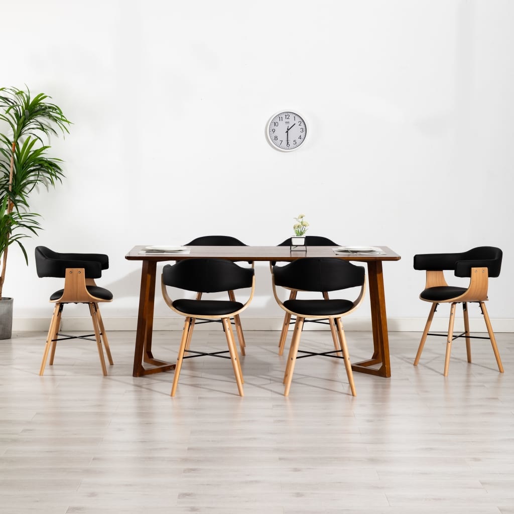 VidaXL Eetkamerstoelen 6 st kunstleer en gebogen hout zwart