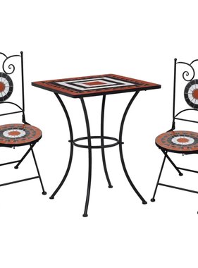 VidaXL 3-delige Bistroset mozaïek keramische tegel terracotta en wit