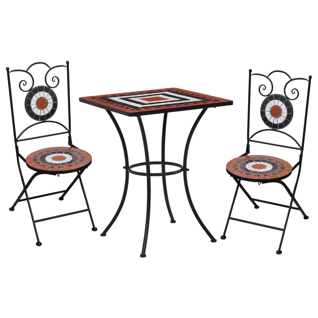 VidaXL 3-delige Bistroset mozaïek keramische tegel terracotta en wit