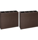 VidaXL Plantenbak verhoogd met 4 potten 2 st poly rattan bruin