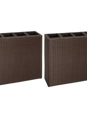 VidaXL Plantenbak verhoogd met 4 potten 2 st poly rattan bruin