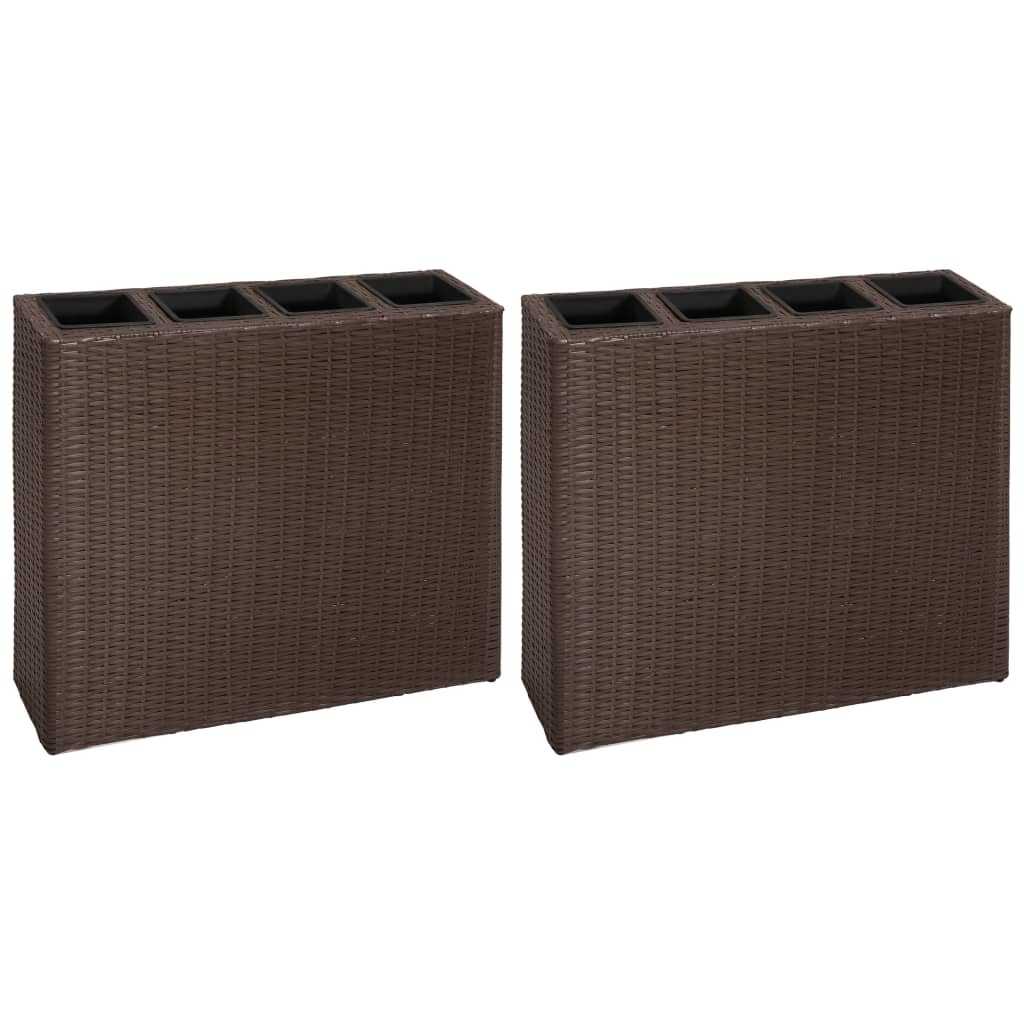 VidaXL Plantenbak verhoogd met 4 potten 2 st poly rattan bruin